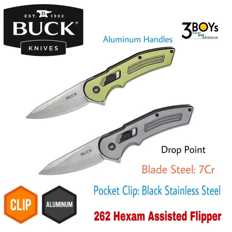 buck-262-hexam-assisted-flipper-มีด-3-33-ใบมีด-satin-drop-point-ด้ามจับอลูมิเนียม-เรียบหรู-ทันสมัย