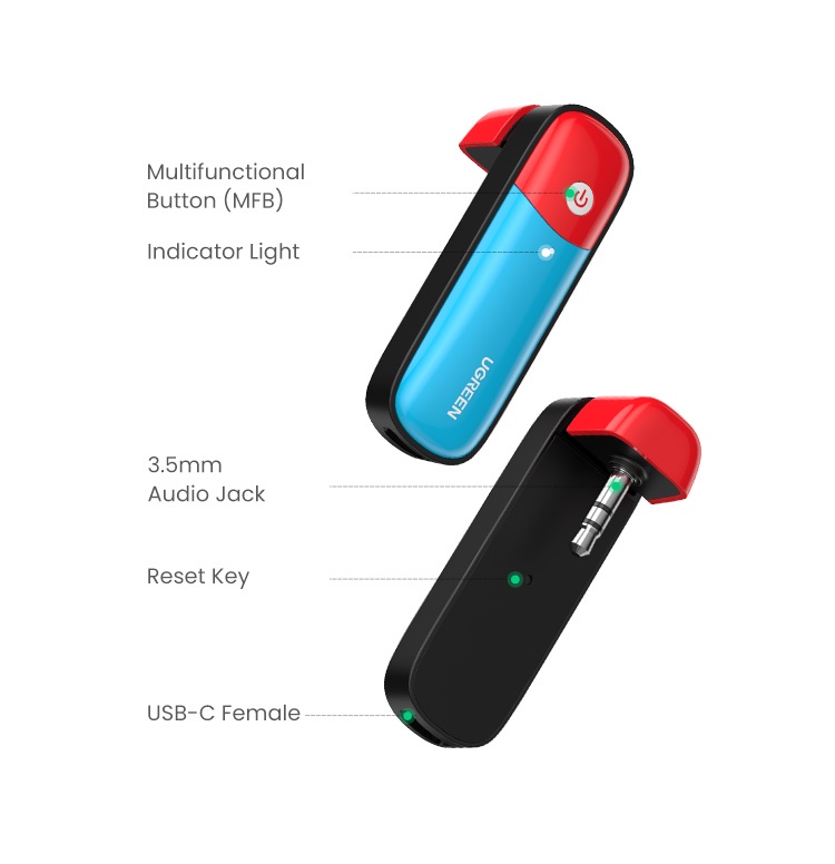 มุมมองเพิ่มเติมของสินค้า Ugreen อะแดปเตอร์ส่งสัญญาณเสียงบลูทูธ 5.0 สําหรับ Nintendo Switch Lite 3.5 มม. AAC SBC