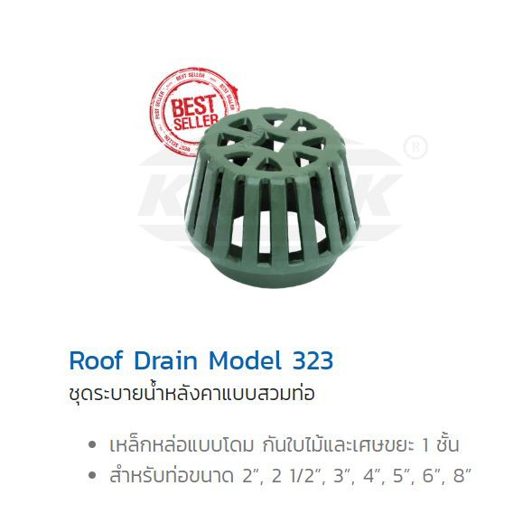 knack-roof-drain-323-รูฟเดรน-เหล็กหล่อ-ชุดระบายน้ำหลังคา-ตะแกรงน้ำทิ้ง-หลังคา-ตะแกรงระบายน้ำหลังคา-หัวรับน้ำฝน-2-3-4