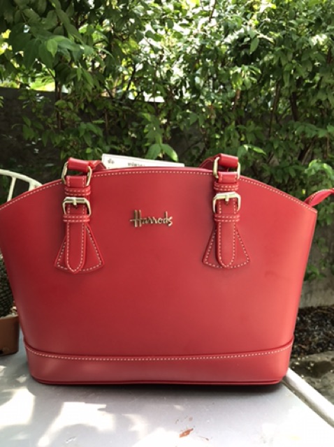 กระเป๋าถือ-harrods-หนังแท้สีแดงสด