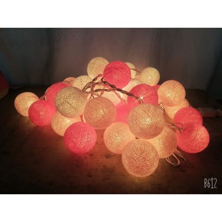 โคมไฟ บอลด้าย ลูกบอล บอลด้าย Cotton balls light สีชมพูกลาง ชมพูอ่อน ขาว