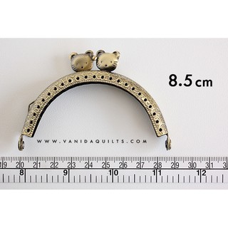 ปากกระเป๋า ปิ๊กแป๊ก DIY งานควิลท์ ปัก ถักโครเชต์ ไหมพรม สีทองเหลือง ทรงโค้งมีลาย หัวลูกแมว ขนาด 8.5 cm (รหัส 6350027)