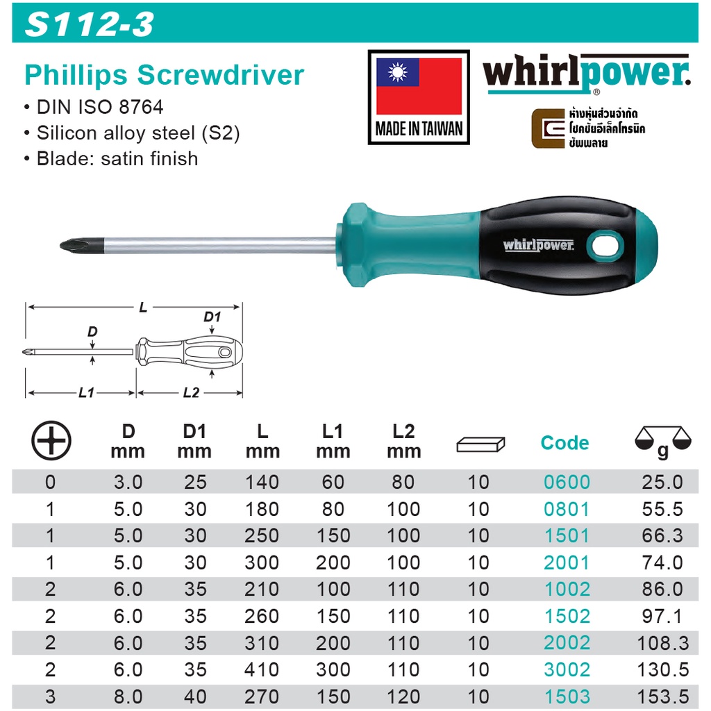 whirlpower-s112-3-ไขควง-ปลายแฉก-ph2-ยาว-100มม-150มม-200มม-300มม-เลือกความยาว-made-in-taiwan-phillips