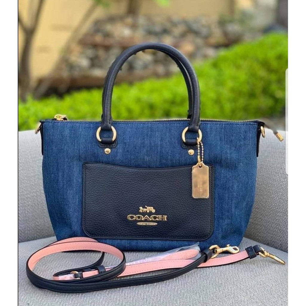 แท้-พร้อมส่ง-coach-mini-emma-ผ้ายีนส์-coach-mini-emma-satchel-denim