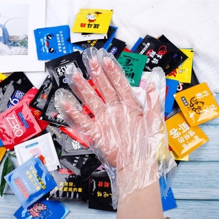 ถุงมือพลาสติก ถุงมือพลาสติกใส แบบพกพา ใช้แล้วทิ้ง 1ซอง/2ชิ้น (1คู่) คละลาย