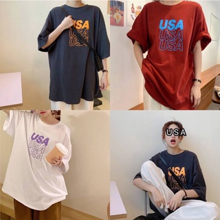 muza เสื้อยืดเกาหลี USA งานสกีนเริ่ด ผ้าคอนตอน เสื้อยืด โอเวอร์ไซส์ งานดีผ้าไม่บาง ใส่สบาย A015