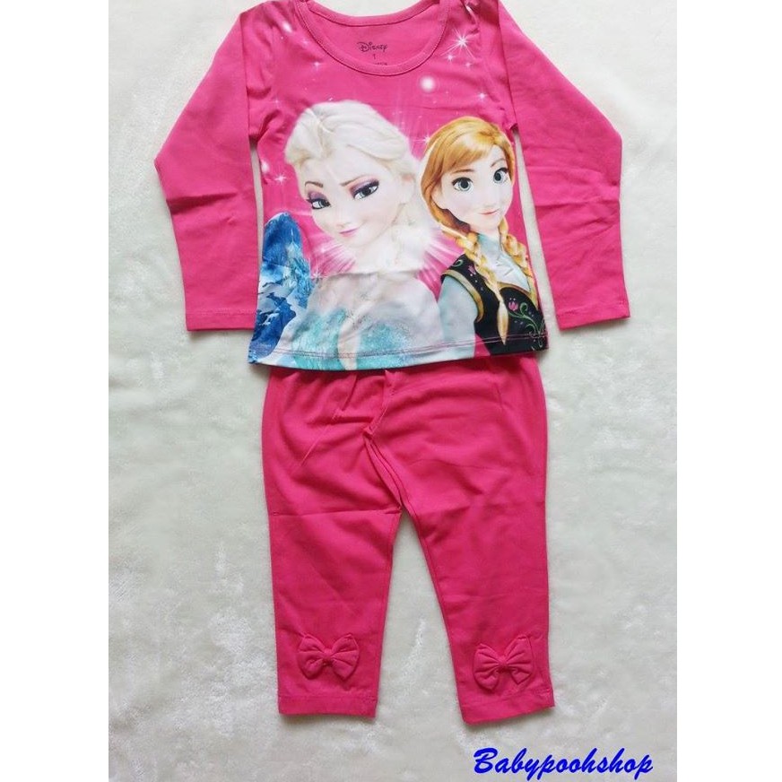 disney-เสื้อแขนยาวพิมพ์ลาย-เจ้าหญิง-anna-amp-elsa-สีชมพูเข้ม-เสื้อเนื้อผ้ากึ่งมัน-กางเกง-cotton-ยืดค่ะ-size-2y