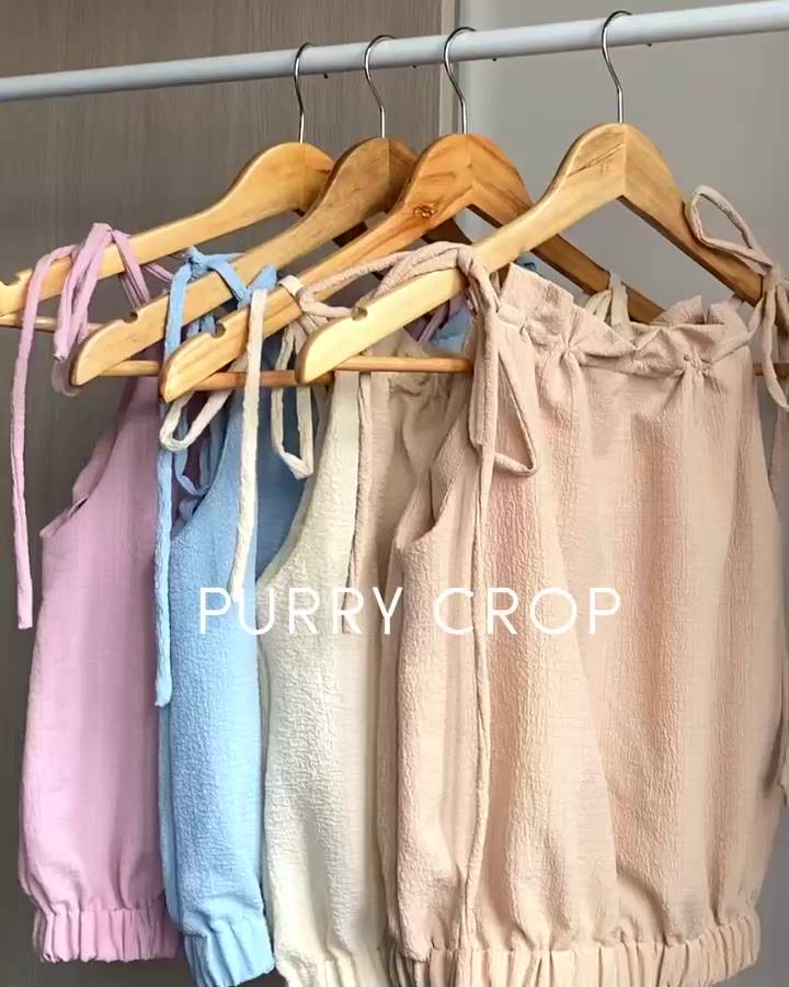 puffy-crop-เสื้อสายเดี่ยวผูกโบว์สีพาสเทล