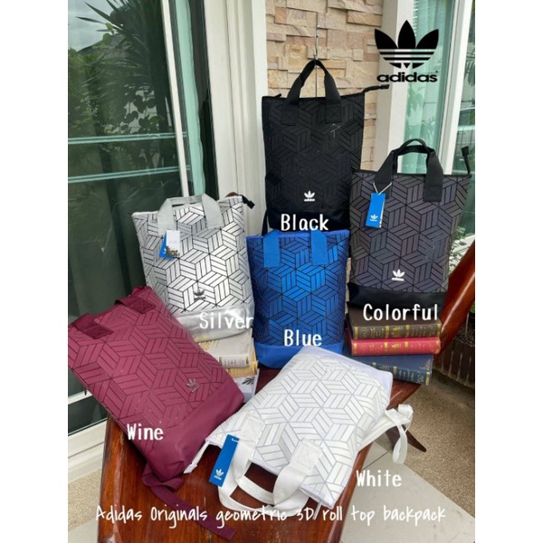 ถูกแท้Adidas Originals geometric 3D roll top backpack รุ่นขายดี