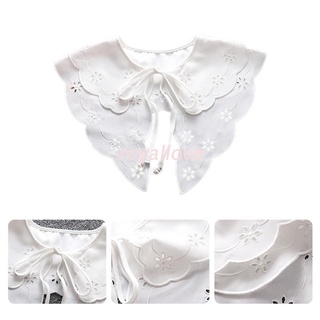 ราคาroyal Women Lolita Doll Fake Collar Double Layer Shawl Hollow Out Embroidery Floral Lace Necklace Pearl Bows Poncho Capelet