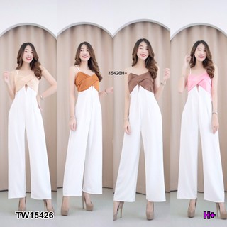 CH15426✨Jumpsuit จั้มสูทสายเดี่ยวขายาวผูกโบว์หลัง