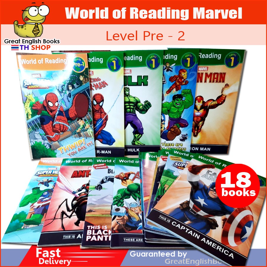 พร้อมส่ง-ชุดหนังสือเด็กภาษาอังกฤษ-world-of-reading-marvel-level-pre-2-จำนวน-18-เล่ม