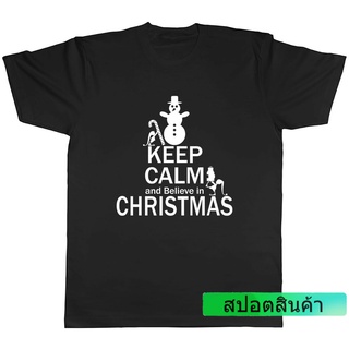 GILDAN ลดราคา เสื้อยืดลําลอง แขนสั้น พิมพ์ลาย Keep Calm And Believe In Christmass สําหรับผู้ชาย