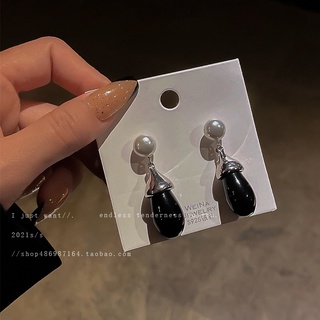 925 silver needle pearl resin water drop earrings female retro temperament simple earrings elegant earrings for girls fo