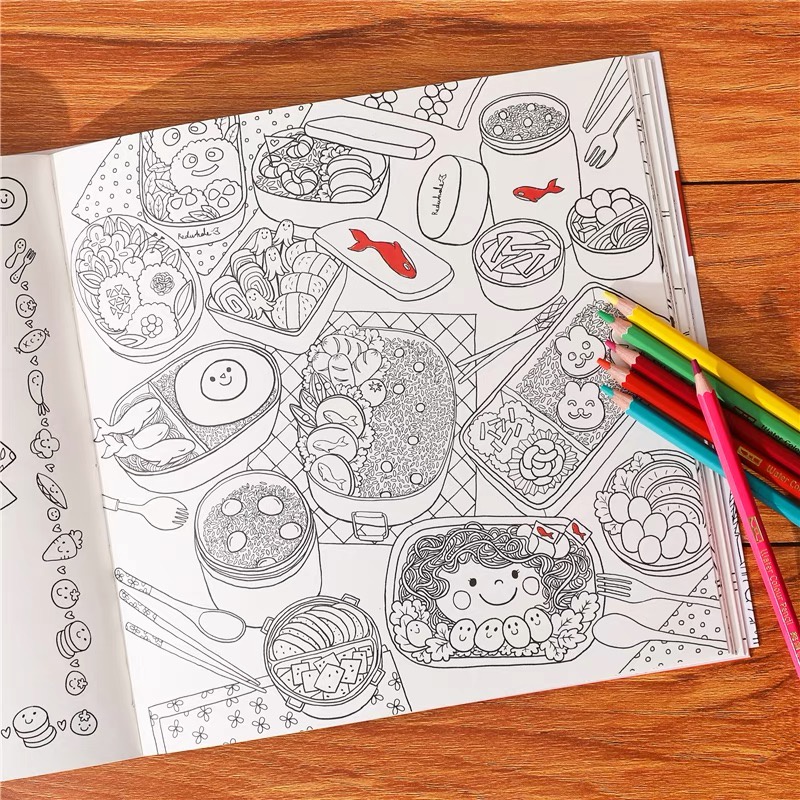 สมุดระบายสี-coloring-and-the-food-วาดภาพระบายสี-รวมภาพวาดอาหาร-ขนมเค้กน่ารักๆ-หนังสือเด็ก-หนังสือศิลปะ-สมุดวาดภาพระบายสี
