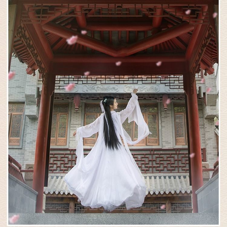ชุดจีนโบราณ-ชุดจีนโบราณเดรส-เครื่องแต่งกายสตรีจีน-เครื่องแต่งกายเต้นรำ-hanfu-สีขาวและสีแดง