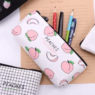 พีชน่ารัก ความจุขนาดใหญ่ กระเป๋าดินสอ กล่องดินสอ ซิปใหญ่（Pencil case）