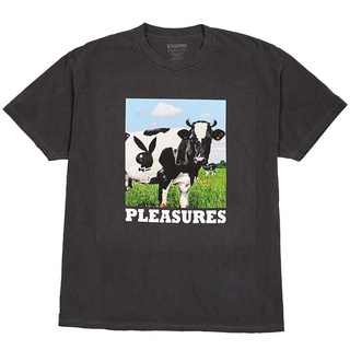 Pleasures Moo เสื้อยืดแขนสั้นลําลอง ทรงหลวม ลายวัว สีดํา สําหรับผู้ชายS-5XL