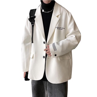 สินค้า เสื้อแจ็กเก็ตสูท สีขาว สีดํา เข้ากับทุกการแต่งกาย สไตล์เกาหลี อังกฤษ สําหรับผู้ชาย 2022