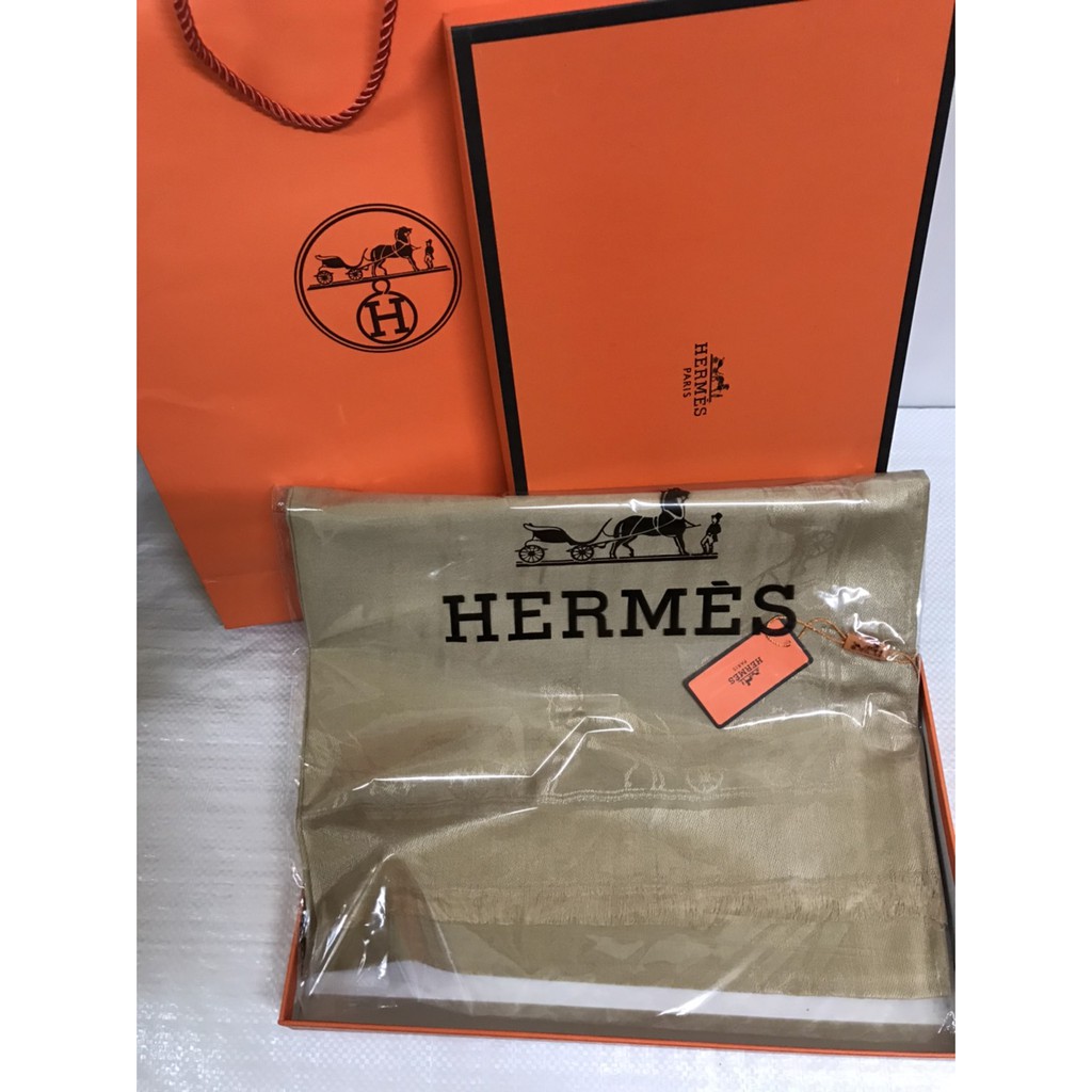 ผ้าพันคอ-hermes-มีกล่อง-ถุงกระดาษแถม-h-4-สีทอง-70-180-cm