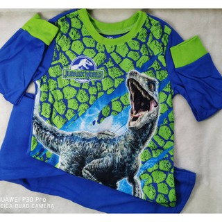 ชุดนอนผ้าสำลี เสื้อแขนยาว ขายาว สกรีนลาย แรพเตอร์ สีน้ำเงินsize : 4/5 / 10/12