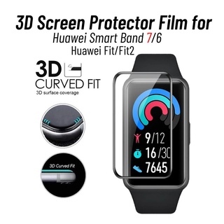 สําหรับ Huawei Band 7 ป้องกันหน้าจอ 3D โค้ง นิ่ม กระจกนิรภัย ฟิล์มป้องกัน สําหรับ Huawei Band 6 อุปกรณ์เสริมสมาร์ทวอทช์