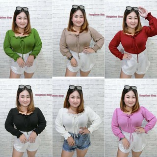 🍒เสื้อยืดอกระบายแขนยาวสม๊อค🍒อก36-46ยาว25