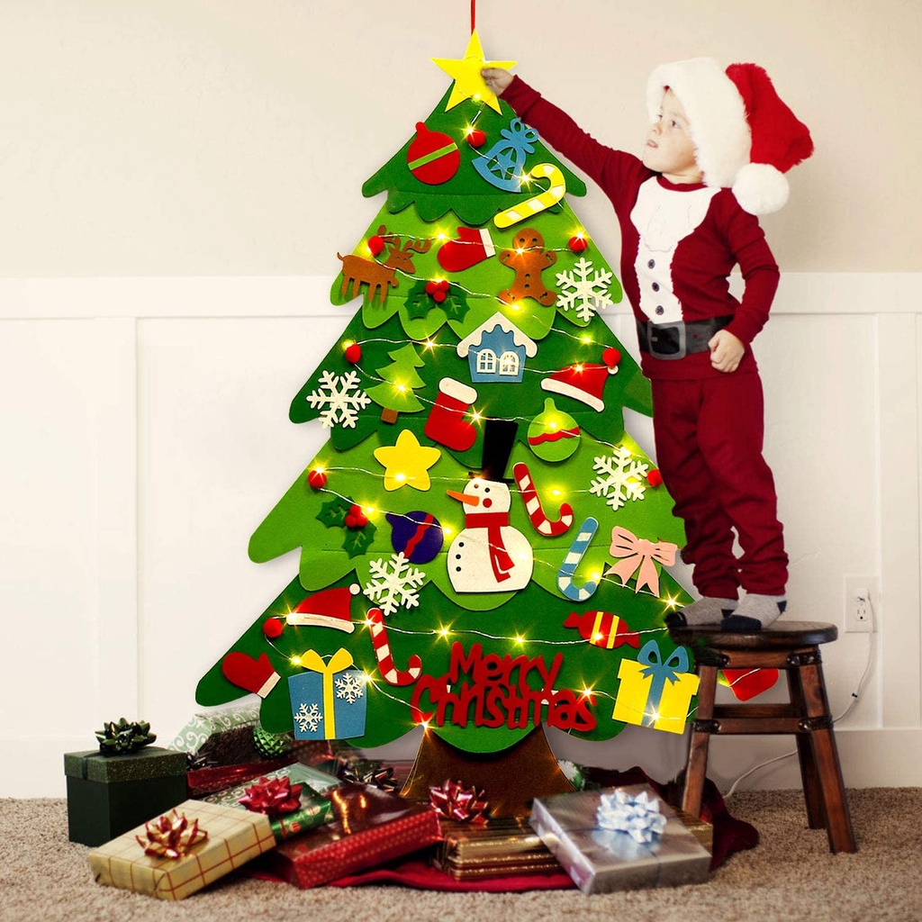 พร้อมส่ง-ต้นคริสต์มาส-ของเล่น-แขวนผนังต้นคริสต์มาส-พร้อมเครื่องประดับ-32-ชิ้น-ตกแต่งคริสมาส-diy-3d-felt-christmas-tree