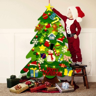 🎄COD🎄DIY ต้นคริสต์มาส ของเล่น 3D Felt Christmas Tree แขวนผนังต้นคริสต์มาส และไฟ สายไฟ ledสําหรั