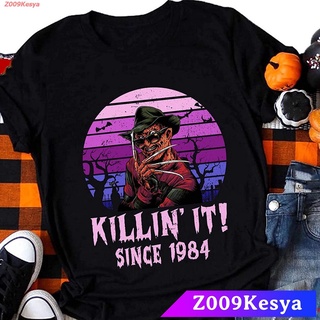 Z009Kesya เสื้อยืดสีพื้นไซส์ใหญ่ Vintage Freddy Kruegers Killing It Since 1984 Horror Halloween Shirt, Scary Characters