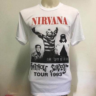 HH . NIRVANA 1993s เสื้อยืดวินเทจ เสื้อวง วงร็อค เสื้อโอเวอร์ปริ้นส์ Nirvana เสื้อ3D สไตล์วินเทจ AcDc Labe cotton