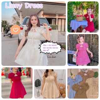 Linny Dress💕เดรสแขนตุ๊กตา แต่งดีเทลผูกโบว์น่ารัก สม๊อคหลังฟรีไซส์🎀 #D4