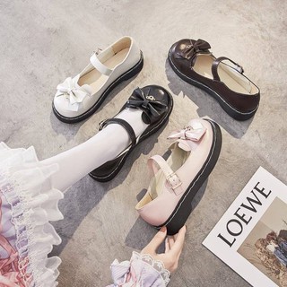 🔥Hot sale！ญี่ปุ่นผูก lolita ส้นแบนผู้หญิงน่ารักโบว์รอบหัวรองเท้าผู้หญิง