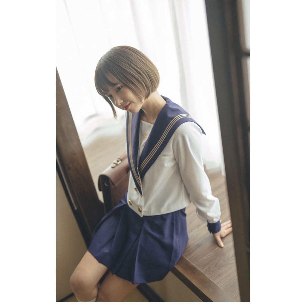 pre-order-ชุดนักเรียนญี่ปุ่น-คอปกกะลาสีแถบสีเหลือง-กระโปรง-2แบบ