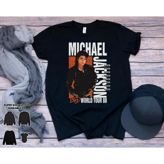 เสื้อยืดสีขาวพัดเพลง Michael Jackson Bad Tour 88 ของขวัญวันเกิดS-4XL