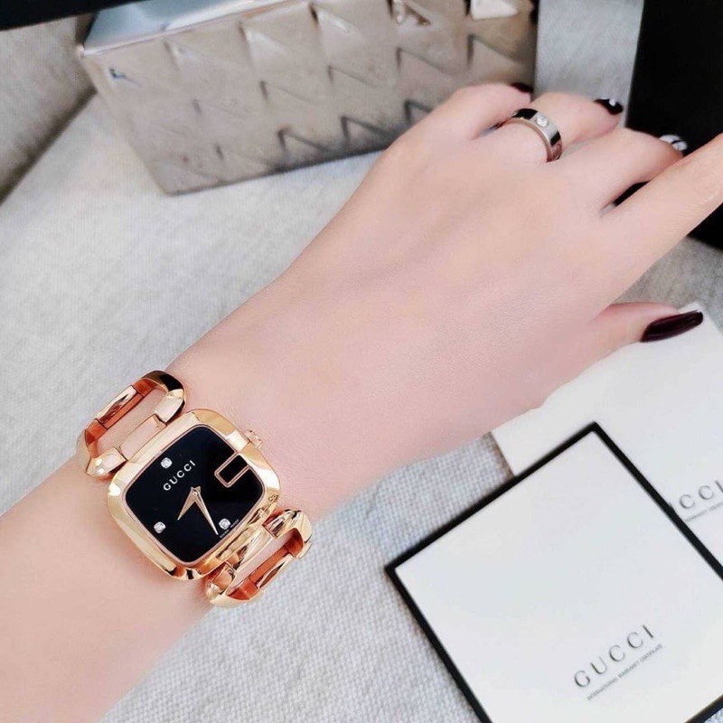 👑ผ่อน0%~แท้100%👑 นาฬิกาข้อมือ 32มิล เพชรแท้ GUCCI G Series Black Diamond  Dial Rose Gold-tone Ladies Watch YA125409 | Shopee Thailand
