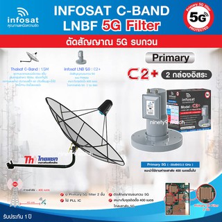 Thaisat C-Band 1.5M (ขางอยึดผนัง) + infosat LNB 2จุด รุ่น C2+ (5G) ตัดสัญญาณรบกวน