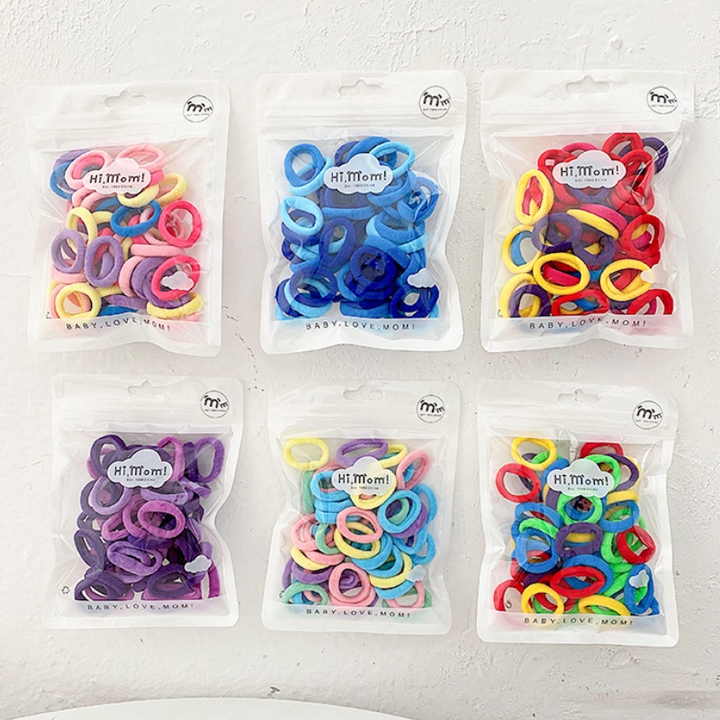 ยางรัดผมขนาดเล็กสไตล์เกาหลีเรียบง่ายสีแคนดี้-100-ชิ้น