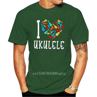 เสื้อผ้าผชใหม่ เสื้อยืด คอกลม ลาย I Love Ukulele สีดํา แฟชั่นฤดูร้อนS-5XL