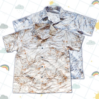 เสื้อเชิ้ตแขนสั้น คอปก ลายหินอ่อน ผ้าไหมอิตาลี ใส่สบายมาก (ฟรีไซต์)