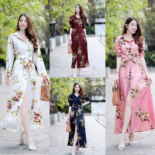 MAXI DRESS เดรสแขนยาว รอบอก 32-36" เอว 25-31" สะโพก 34-40" ยาว 50"