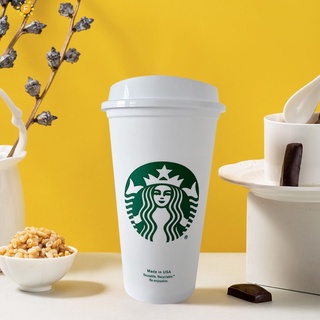 Starbucks นำมาใช้ใหม่ถ้วยเย็นร้อน/เย็นถ้วยกาแฟแก้วที่มีฝาปิดฟาง473มิลลิลิตร/16ออนซ์สีดำ/สีขาววัสดุ PP ขวดน้ำพลาสติกที่มีคุณภาพสูง flowerdance