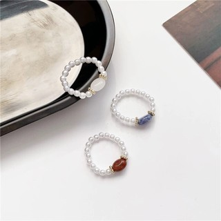 earika.earrings - pearl beads ring แหวนลูกปัดสีมุกยางยืด ฟรีไซส์ปรับขนาดได้