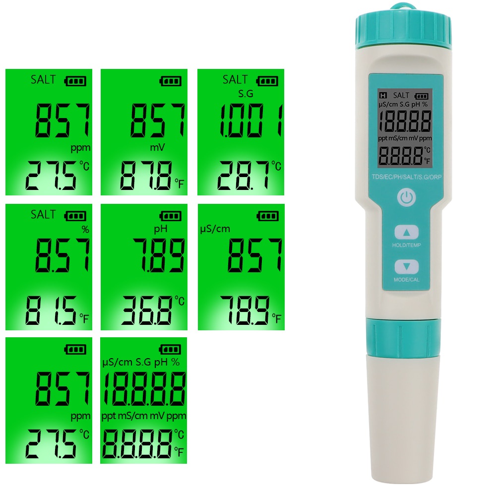 7in1-มาใหม่-เครื่องวัดวัดค่า-ph-tds-ec-orp-น้ำทะเล-salinity-อุณหภูมิ-เครื่องวัดความเค็ม-ph-meters-มีประกัน