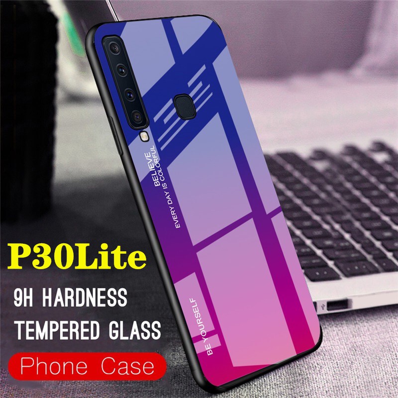 ส่งจากไทย-case-huawei-p30lite-เคสกระจกสองสี-เคสกันกระแทก-ขอบนิ่ม-เคสกระจกไล่สี-สินค้าใหม่