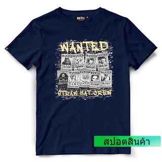 เสื้อวันพีช One piece 756-NV WANTED สีกรม