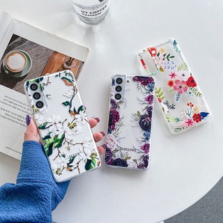 เคสโทรศัพท์มือถือแบบนิ่ม TPU ใส ลายดอกไม้ สําหรับ Samsung Galaxy A24 S23 FE S22 S21 S20 Plus Ultra S20FE Note20 Note10 Note9