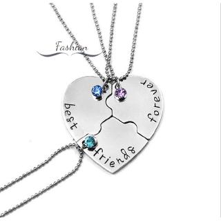 Sexynecklace 3pcs/set "Best Friend Forever and Ever" BFF Friend Necklace Set 3 Pieces Heart Shape Puzzle Hand Stamped Fr