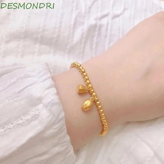 Desmondri สร้อยข้อมือ จี้รูปดอกบัว สีทอง สไตล์เรโทร เรียบง่าย ของขวัญ สําหรับทุกเพศ