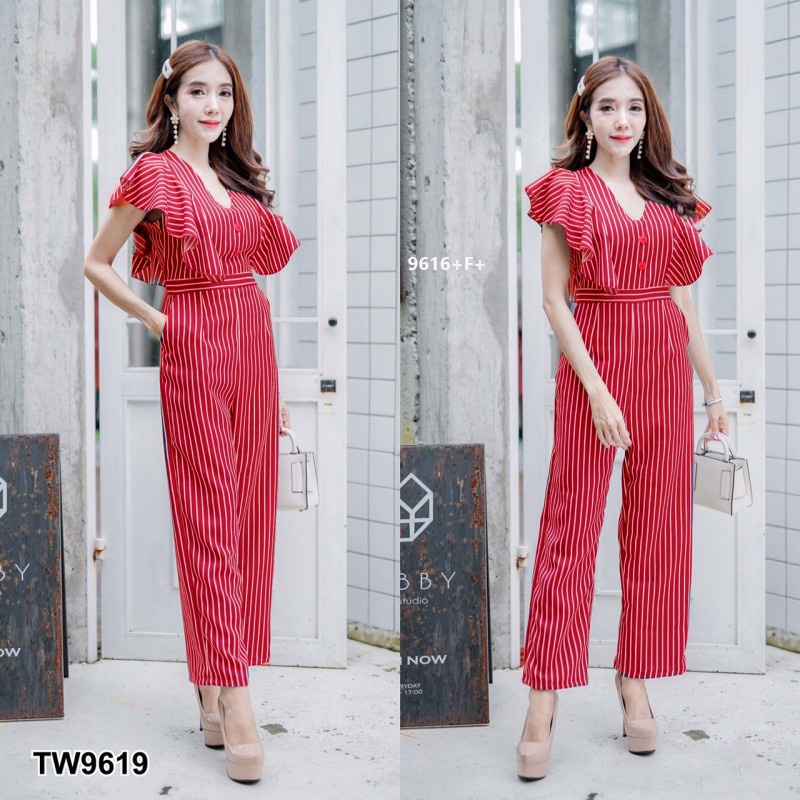 b9619-jumpsuit-จั้มสูทไหล่ระบายลายริ้ว-jumpsuit-striped-off-shoulder-jumpsuit